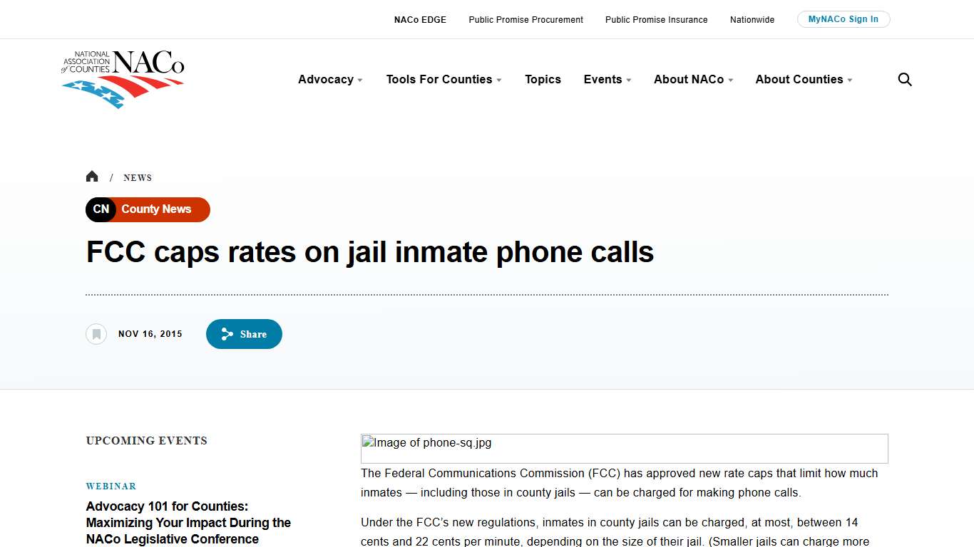 FCC caps rates on jail inmate phone calls | National Association of Counties