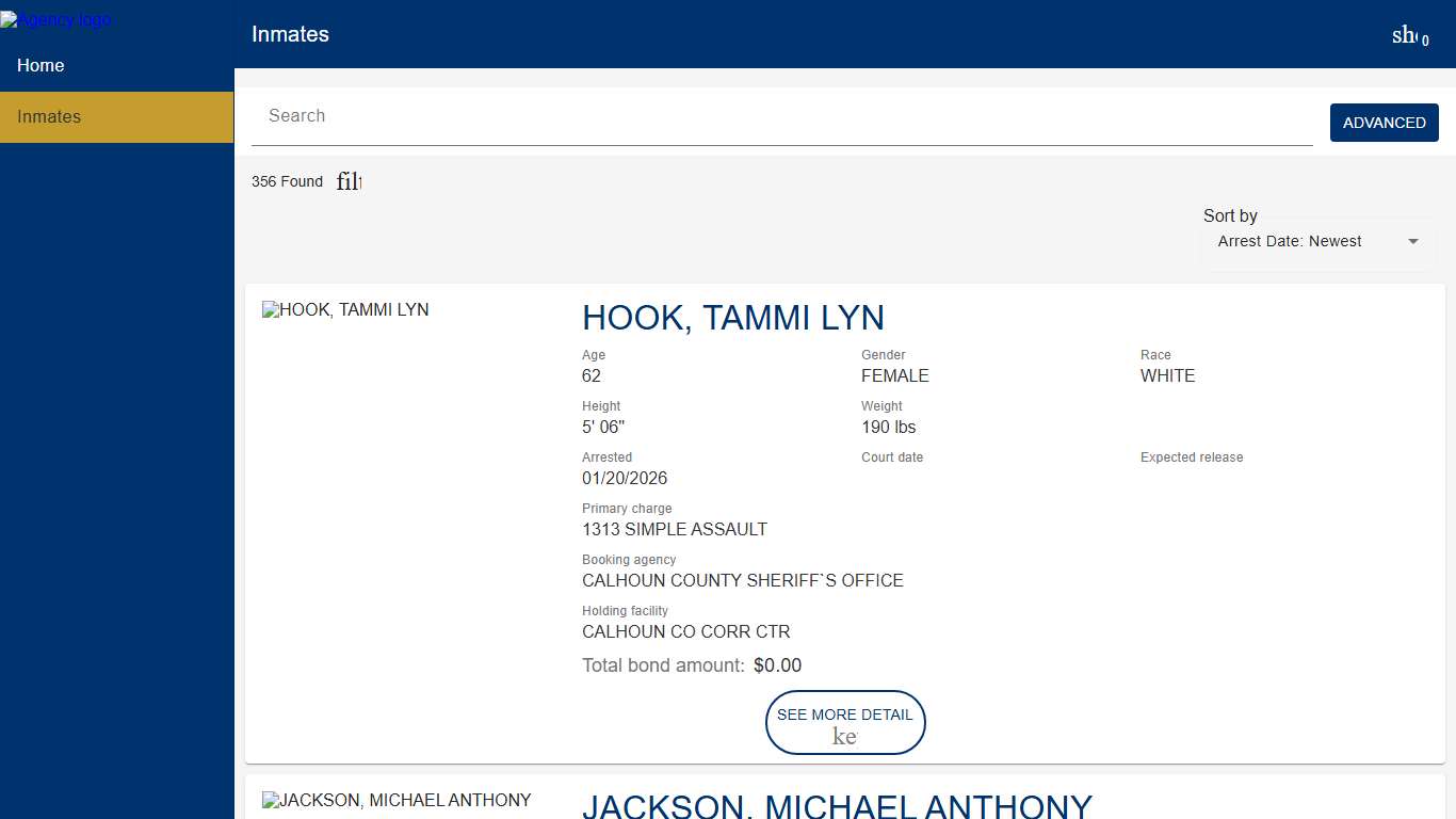 Calhoun County Sheriff's Department | Police to Citizen - Inmates catalog